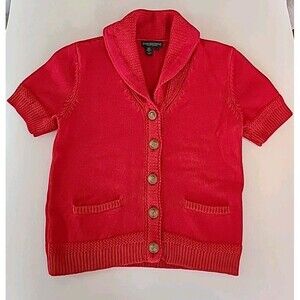Lauren Ralph Lauren Jeans Co. Nautical Red Short Sleeve Shawl Sweater Cardigan S
